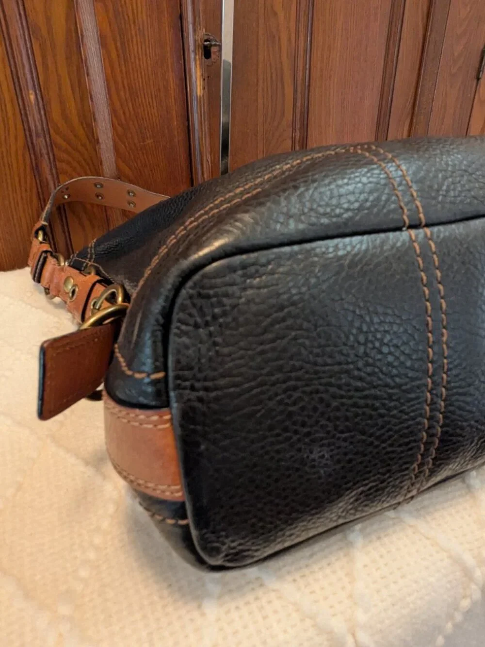 Coach Vintage Shoulder Bag dark brown/Saddle Tan Leather Turn lock 10960